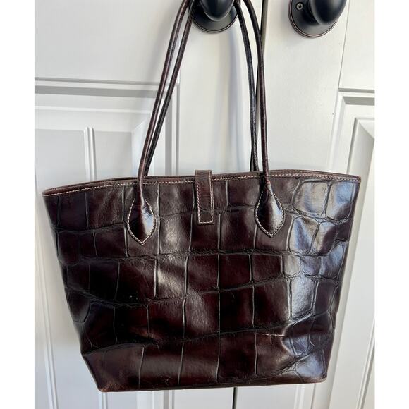 Dooney & Bourke Croc Embossed Shoulder Bag - Dark Brown - Picture 2 of 13